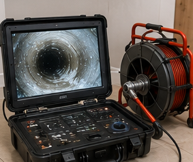 Equipamento de inspeção de tubulação com câmera e monitor usado pela Aquamani